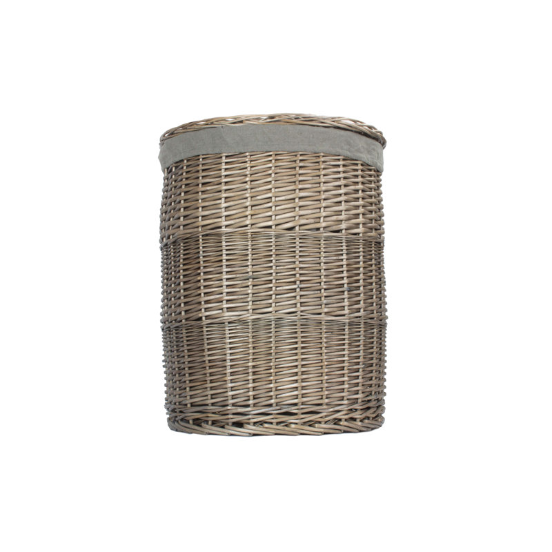 Wicker Round Laundry Basket with Grey Sage Lining, Antique/Grey, 60cm H x 46cm W x 46cm D