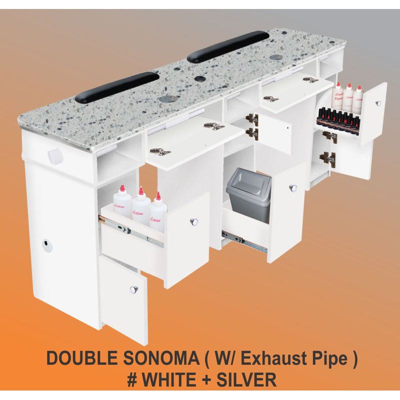 Table de manucure double Sonoma, poste à clou avec tuyaux d'évent