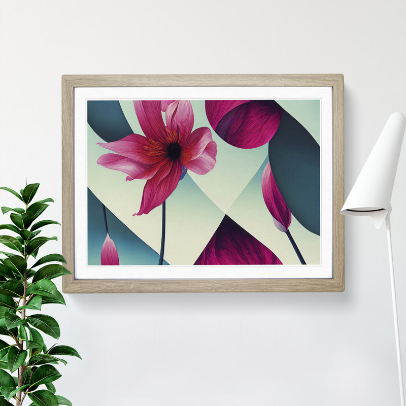 Impactful Modern Flowers - Single Picture Frame Print, 46cm H x 64cm W x 2cm D, Oak