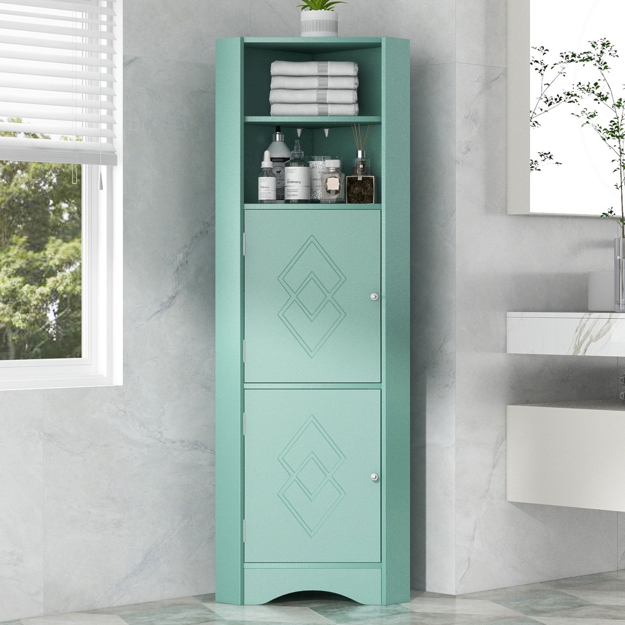 STYLISH Tall Bathroom Corner Freestanding Storage With