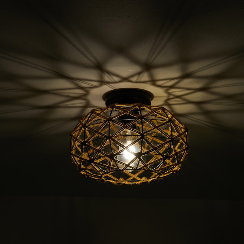 Semi-Flush Mount Ceiling Light with Rattan Shade