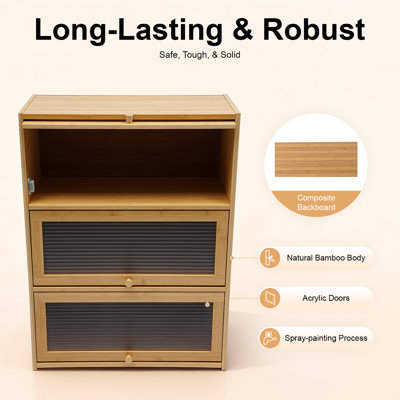 Semla Freestanding Bamboo Storage Cabinet with Acrylic Doors