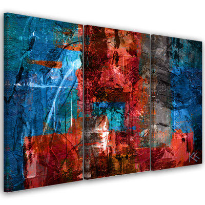 Red, Hand -Packed, Abstract - 3 Piece Wrapped Canvas Print Set