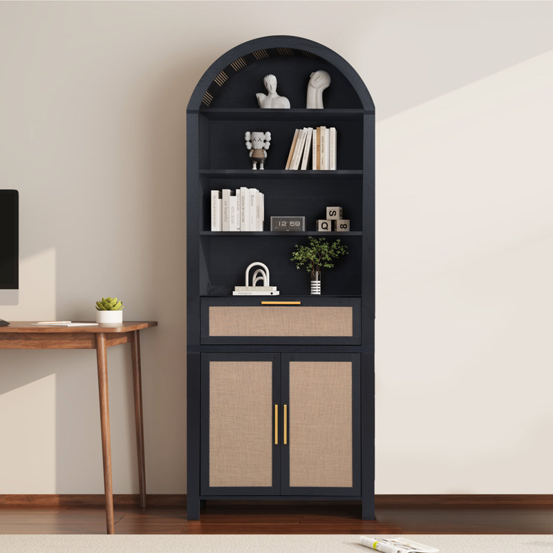 Aterlia 78.7" Arched Storage Bookcase, Black/Gold
