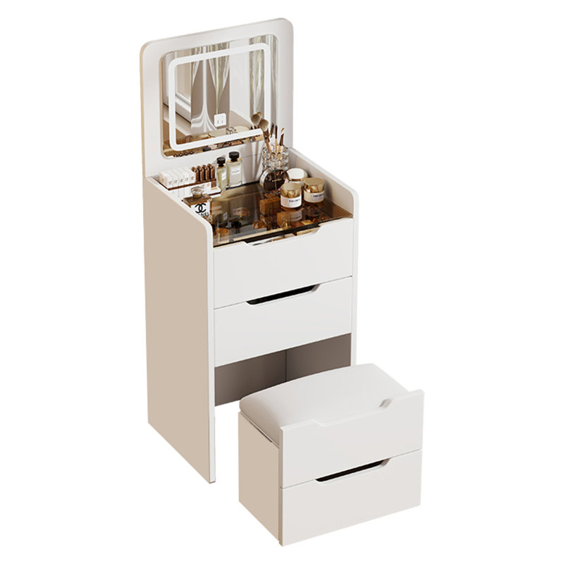 (48CM) Meuble-lavabo 3 en 1 avec miroir Plip, petit ensemble de coiffeuse avec bureau en verre visible, coiffeuse compacte avec 3 tiroirs, coiffeuse pour la chambre à coucher (COULEUR BLANC)