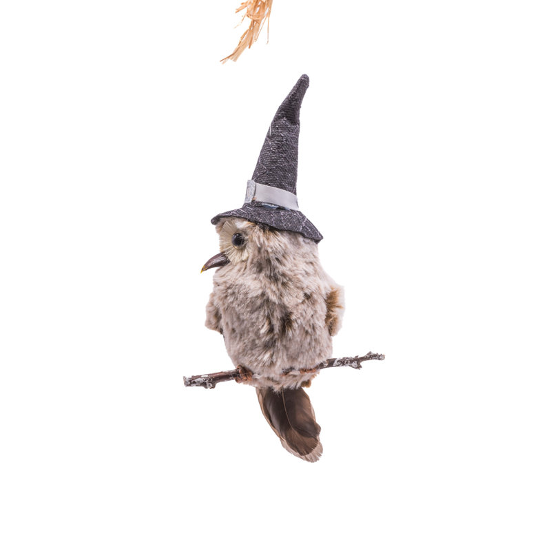 Hibou gris suspendu en tissu gris