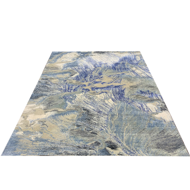 Canterbury Silk Abstract Area Rug in Blue, Rectangle 8' x 10'