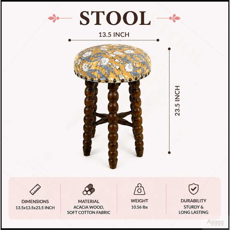 Tabouret de bar rembourré avec structure en bois d'acacia massif Spindle, Yellow Floral