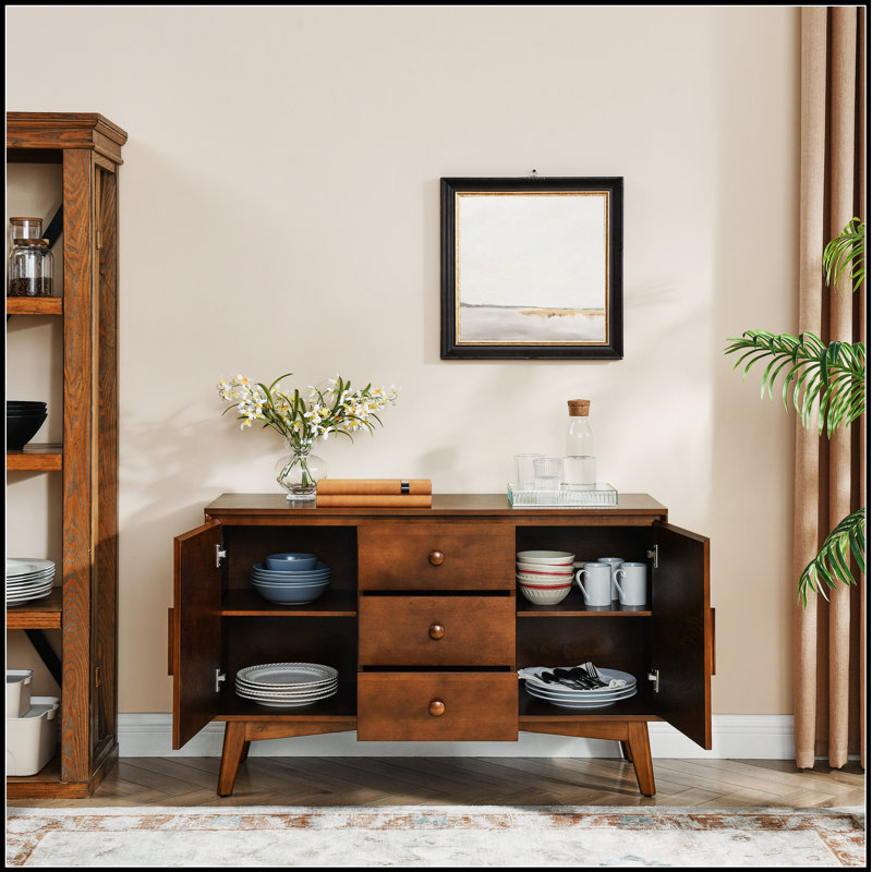 Mid Century Modern Sideboard Buffet Cabinet With Storage, Spacious 2 Doors And 3 Drawers For Versatile Home Use, Walnut