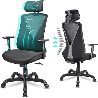 Ergonomic Office Chair With Adjustable Headrest And Armrest, Mesh Swivel Desk Chair With Storage Function For Work, Gaming