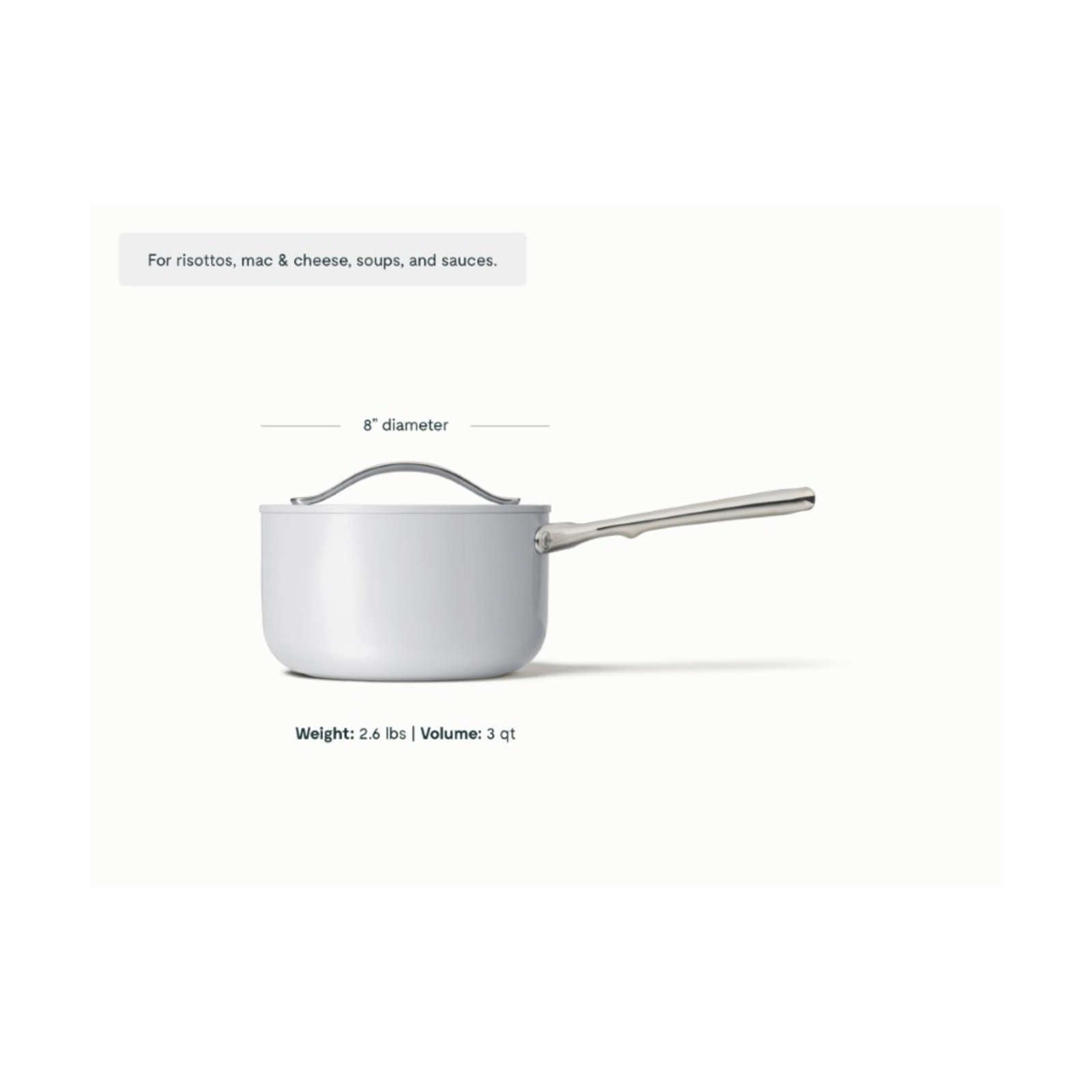 Caraway Nonstick Ceramic Saucepan, Gray, 3 quarts