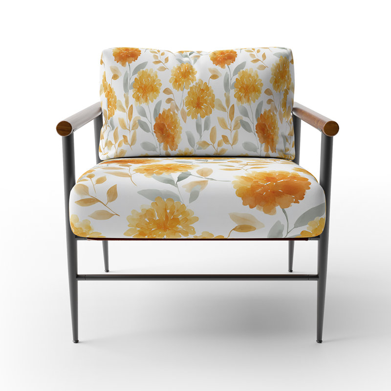 Fauteuil d'appoint floral - orange Marigold Mist, Bras ronds bruns