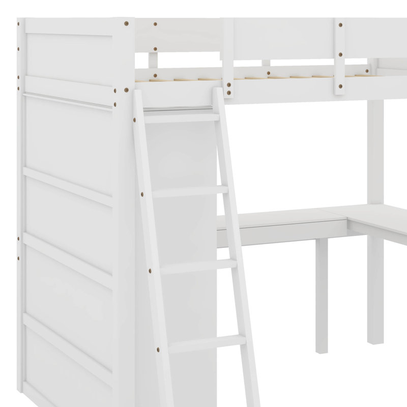 Lit mezzanine double avec bureau, Blanc