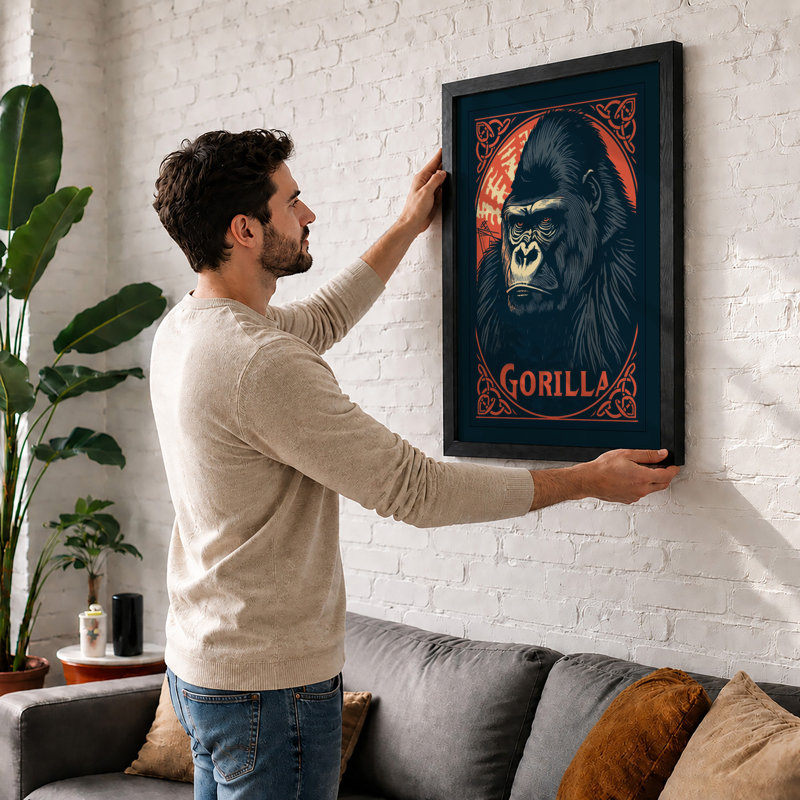 Gorilla Rising Retro - Framed Print, Unframed, A2 - 59.4 x 42.0 cm