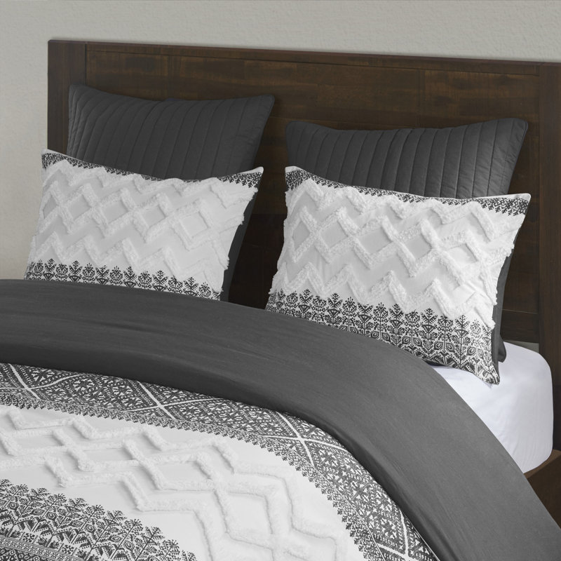 Ensemble d'édredon en coton 3 pièces avec capitonnage en chenille Mila, Édredon double / grand + 2 taies décoratives sta