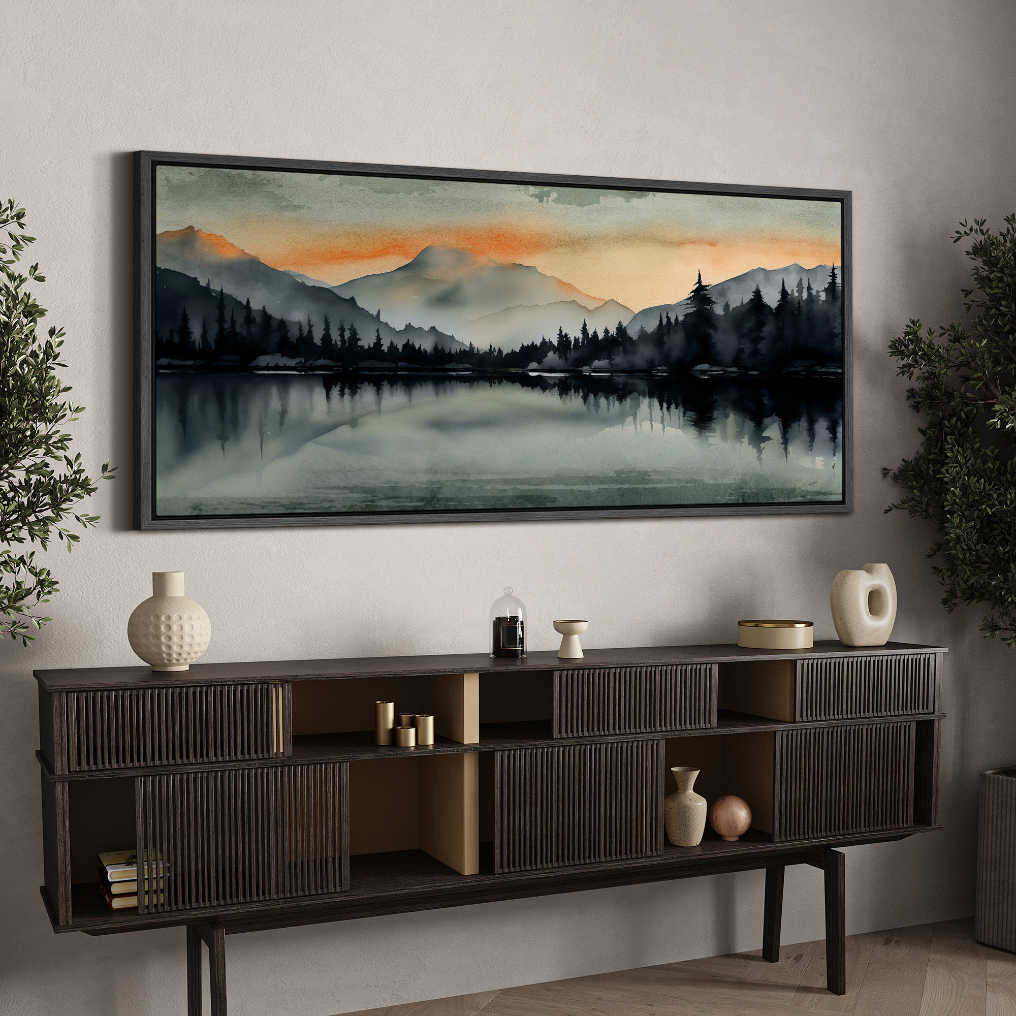IDEA4WALL Woodland Forest Landscape Sunset Mountain Range And Lake ...
