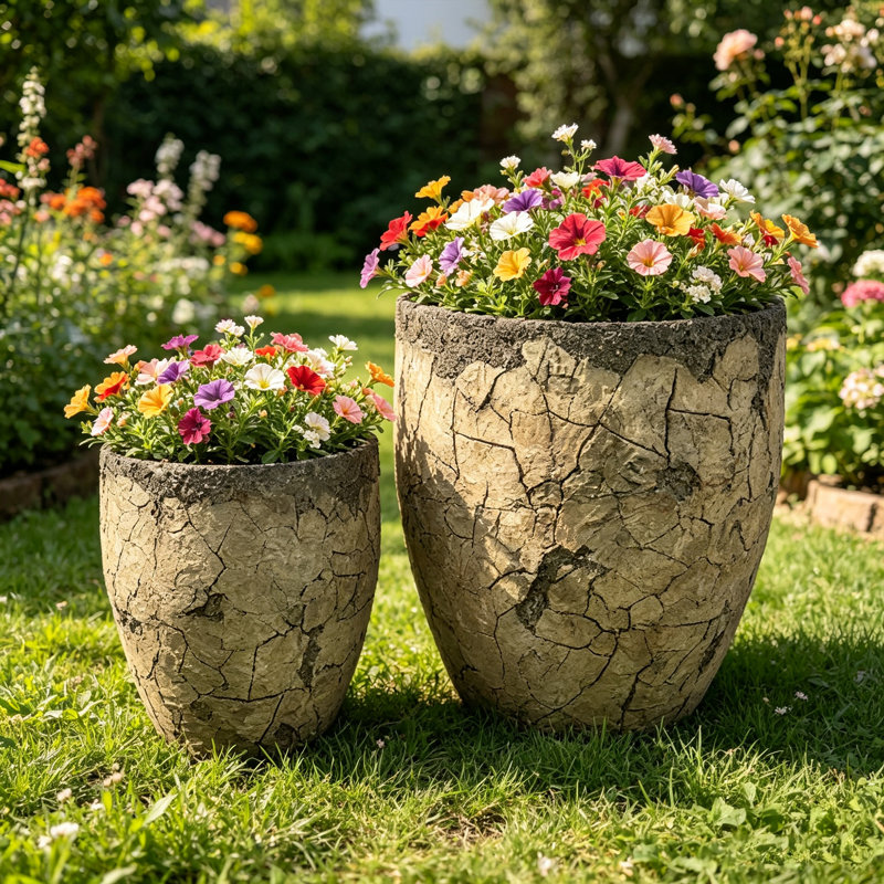Grandes jardinières rondes, ensemble de 2