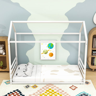 House-Shaped Floor Bed With Guardrails