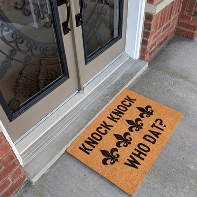 Funny Coir Doormat Knock Knock Who Dat Fleur De Lis Welcome Front Porch Decor 23.6 X 15.7Inch