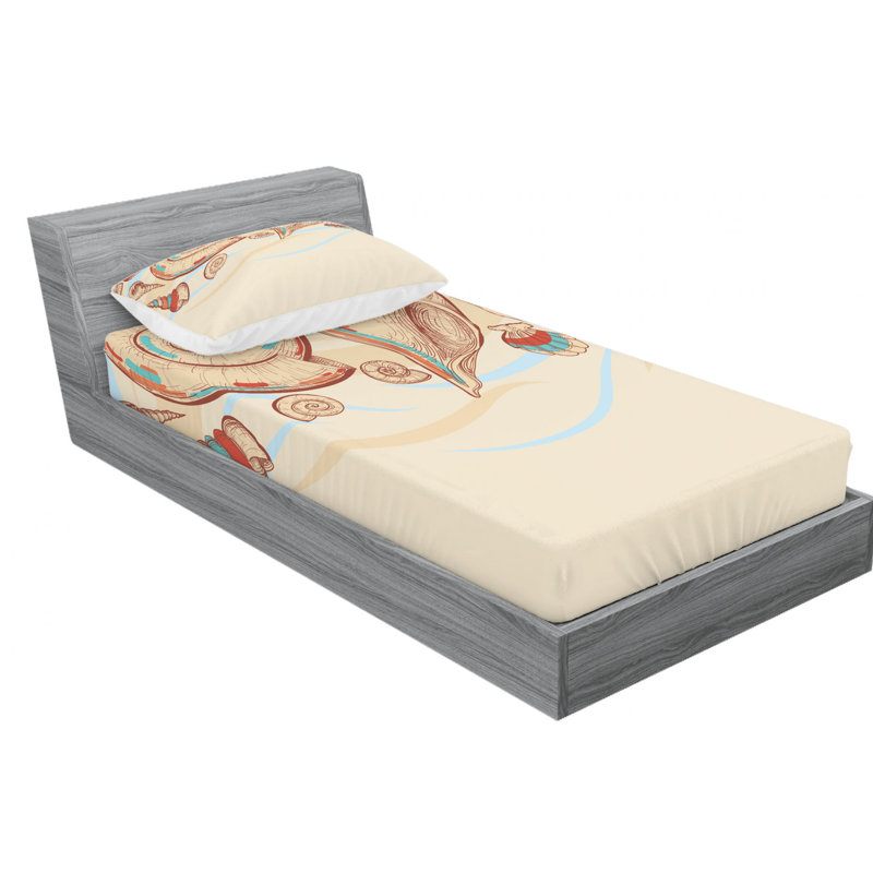 Seashells Microfiber Sheet Set, Twin Sheet Set with Fitted Sheet