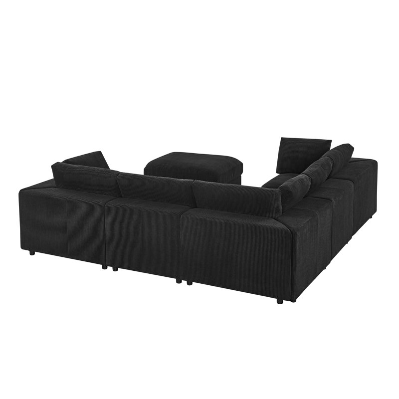 Borbarrehampton Corduroy Upholstered Modular Sectional, Black Corduroy