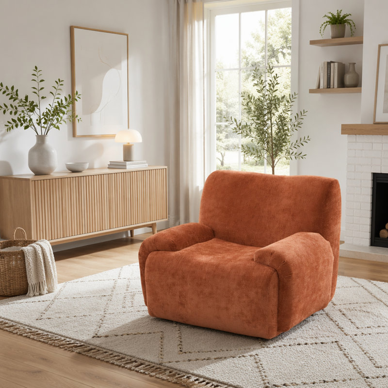 Fauteuil d'appoint surdimensionné en chenille large et moderne, salon de lecture confortable avec sièges profonds pour le salon et la chambre à coucher