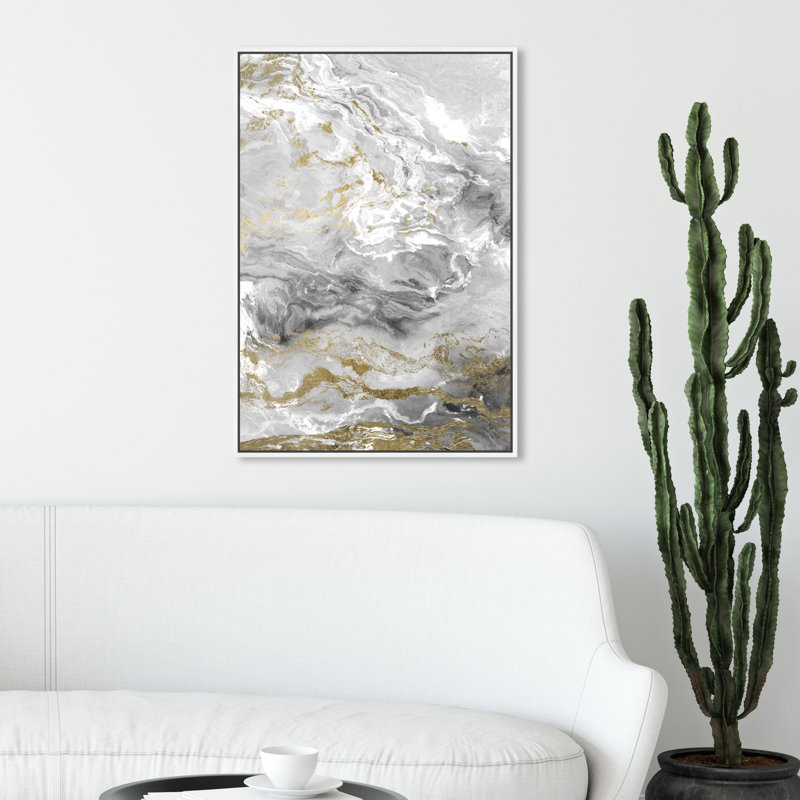 Abstrait Grazie Mille Geode Crystals - impression, Cadre flottant blanc, H 30 po x l 20 po
