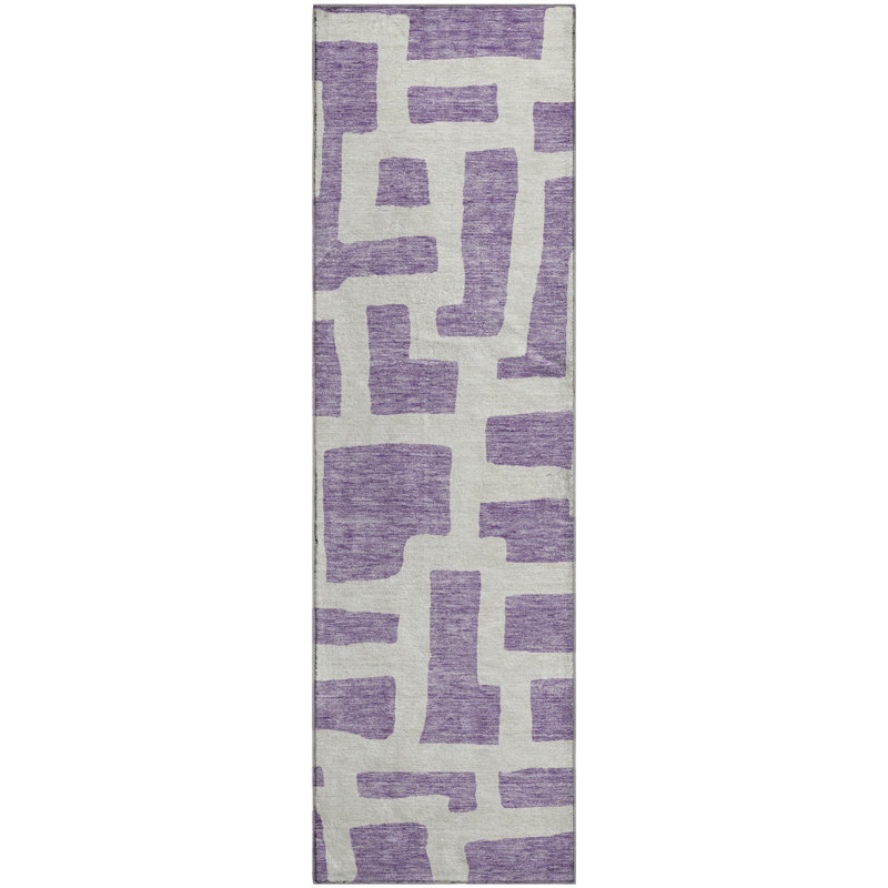 Premium Machine Washable Prisco Purple Rug, Runner 2'3" x 7'6"