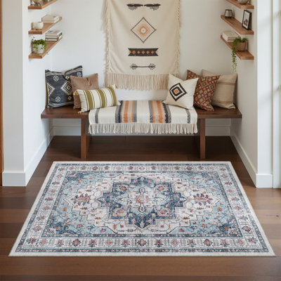 Non-Slip Washable Stain Resistant Area Rug For Living Room Bedroom Dining Room - Blue 3'X5'
