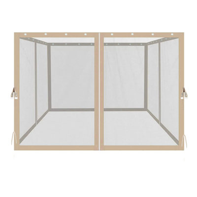 Filet de pavillon de jardin 10 pi x 10 pi, clôture en filet à 4 fermetures à glissière, beige, taille 116,5 po x 81,1 po, attaché facilement sur des anneaux et deux sangles de coin au centre côté l, P, H, par