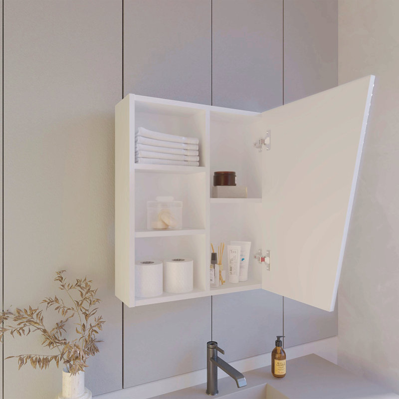 Pharmacie Pinedale avec porte miroir et rangement ouvert, blanc