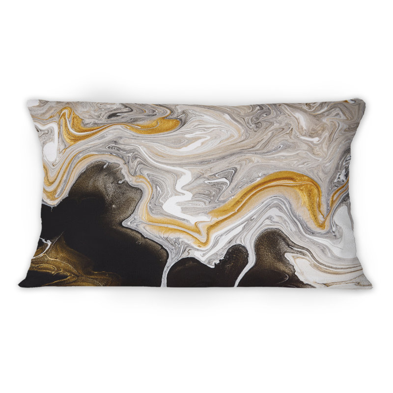 Black And White Liquid Marble Waves IV - Modern Printed Throw Pillow 1