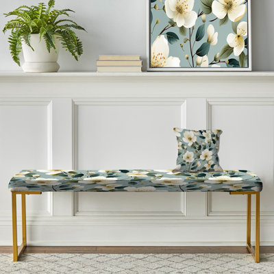 Waten Whimsy White Serenaded Gardens - Banc rembourré floral doré