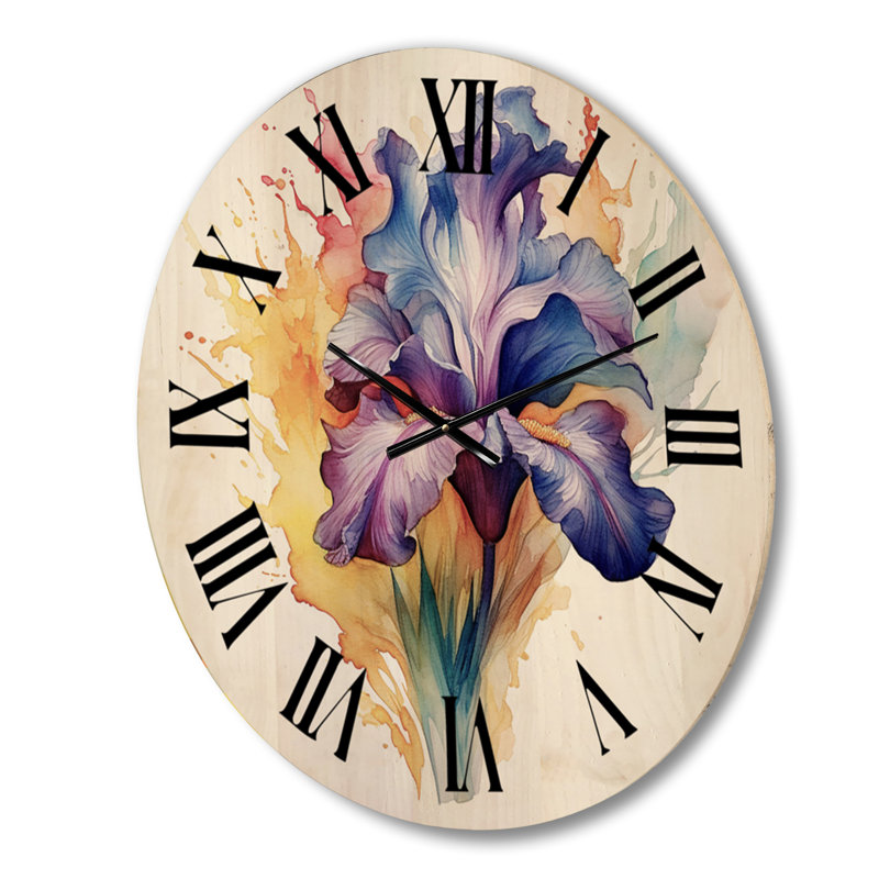 Purple Grey Iris Impressions I - Irises Oversized Wood Wall Clock, Large