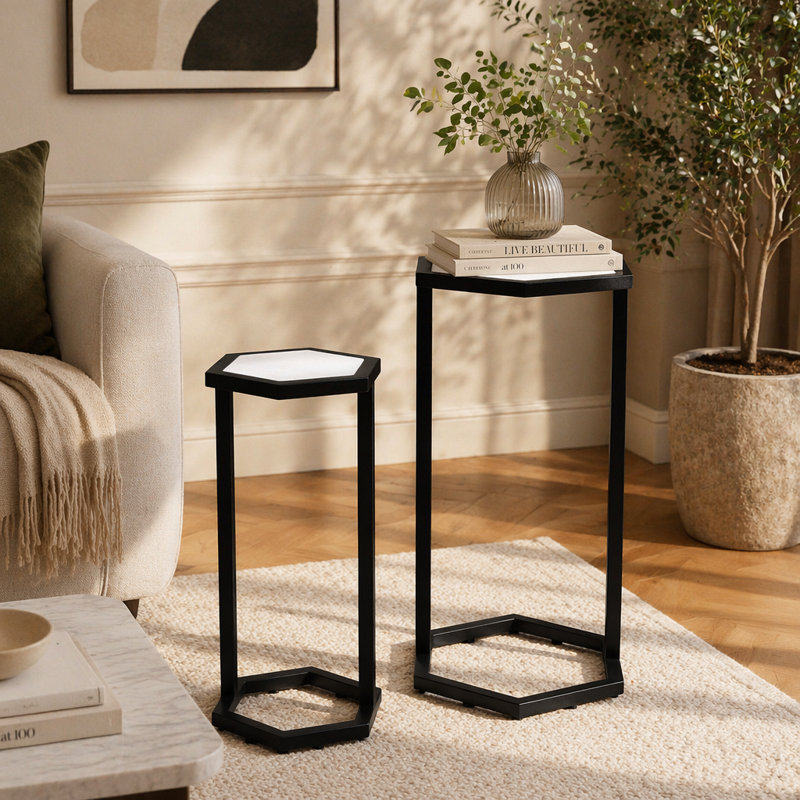 Ensemble de 2 tables d'appoint en marbre