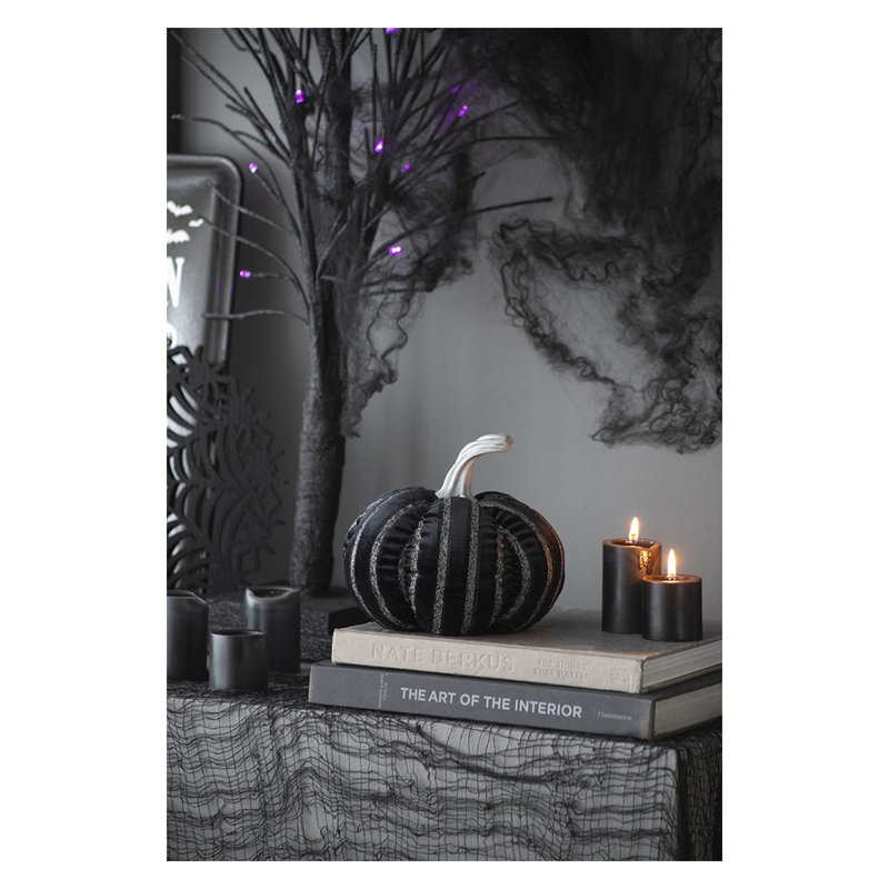 Ensemble de 2 décorations de citrouille à rayures noires et blanches en tissu pour Halloween, 7 po x 7 po x 7 po