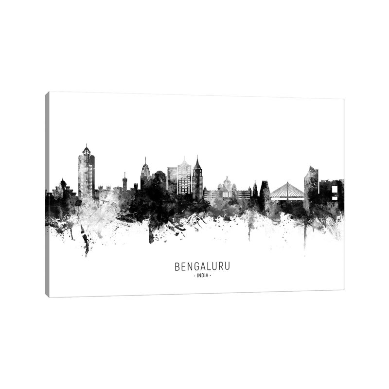 Bengaluru India Skyline Name Bw by Michael Tompsett - Wrapped Canvas Gallery-Wrapped Canvas Giclée