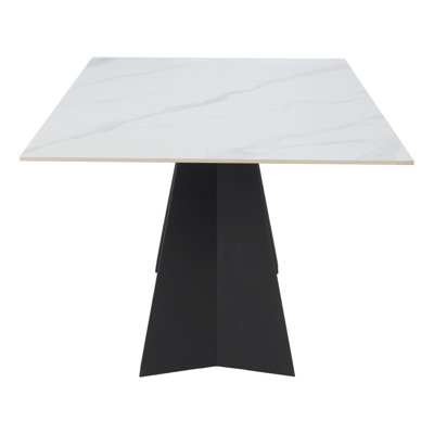  79" White and Black Sintered Stone and Steel Double Pedestal Base Dining Table