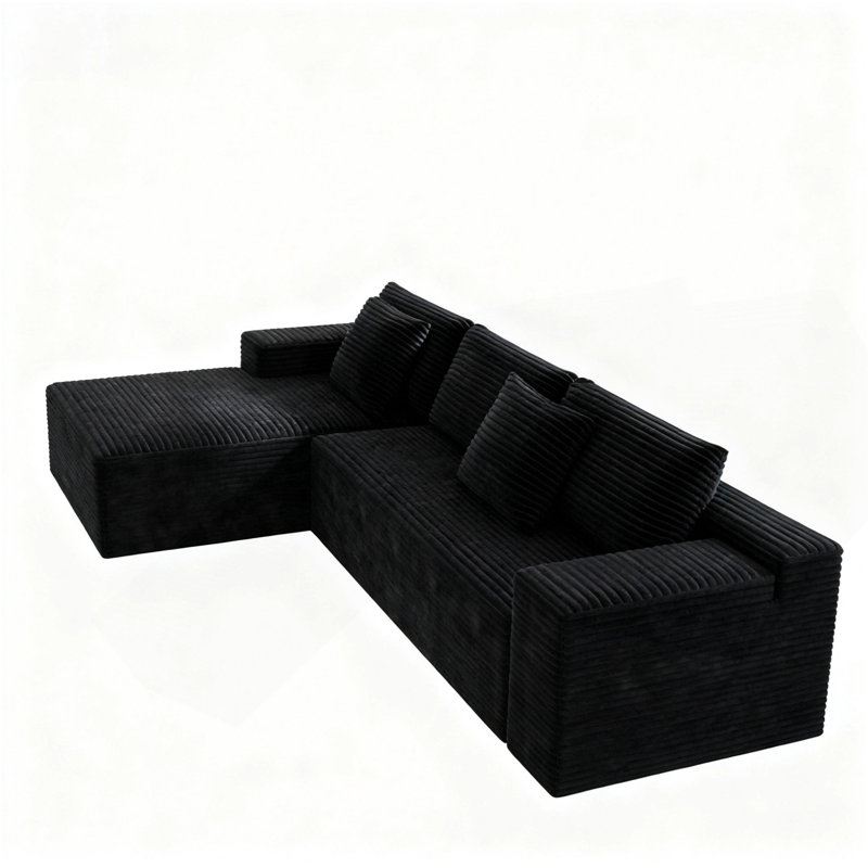 Siège de canapé modulaire 104,3 * 68,9 po, canapé rembourré compressé pour le salon, la chambre à coucher, un appartement, aucun assemblage requis, combinaison libre de 2 pièces, tissu en velours côtelé moelleux, NOIR