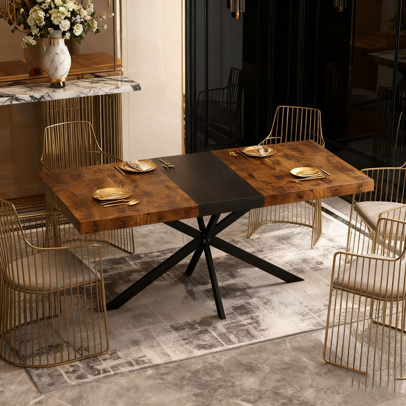 55.11'' -70.86"Retro Rectangular Dining Table, Brown/Black