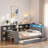 Wood Platform Bed With Storage Shelves, Trundle, Charging Station, Led, Desk And Upholstered Headboard-1210000733