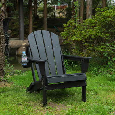 Hdpe Folding Adirondack Chair With Dual Cup Holder - Composite Adirondack Chair With Wood Texture
