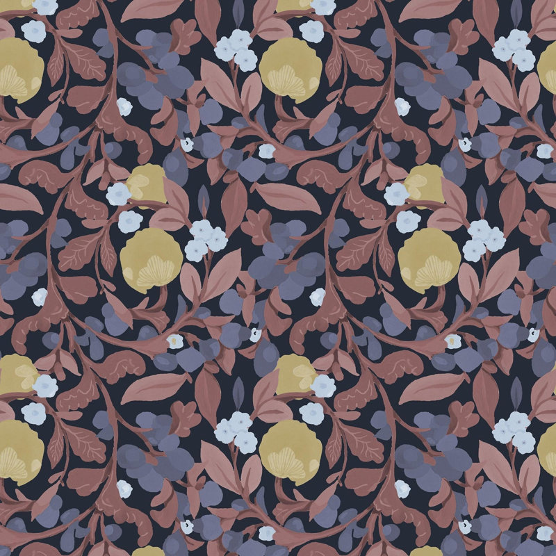 Budding Grove - Wallpaper, Midnight Garden, Faux Grasscloth