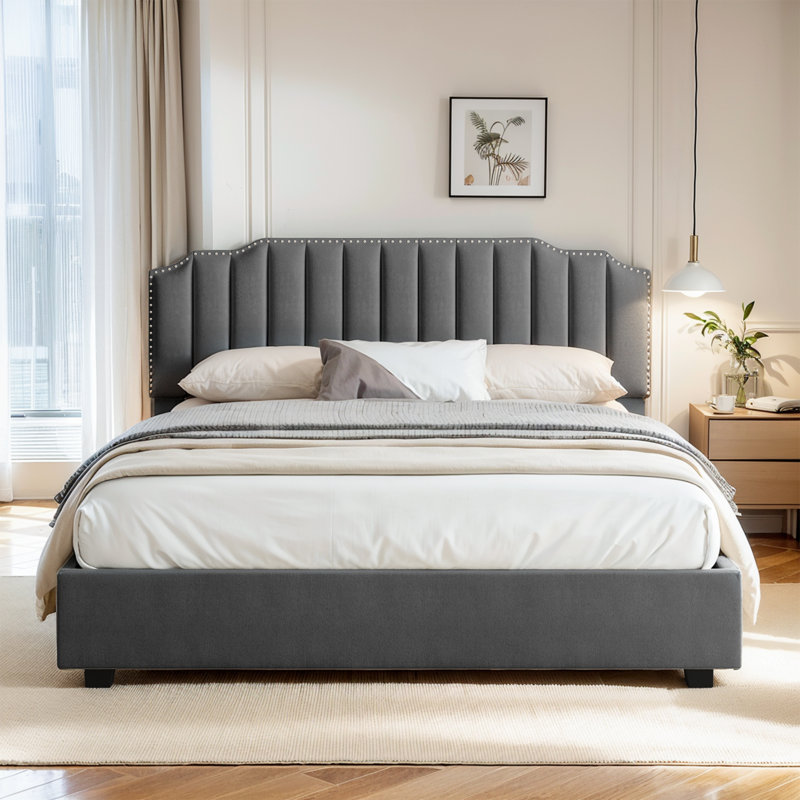 Cadre de lit élégant avec rangement en velours gris, Grand