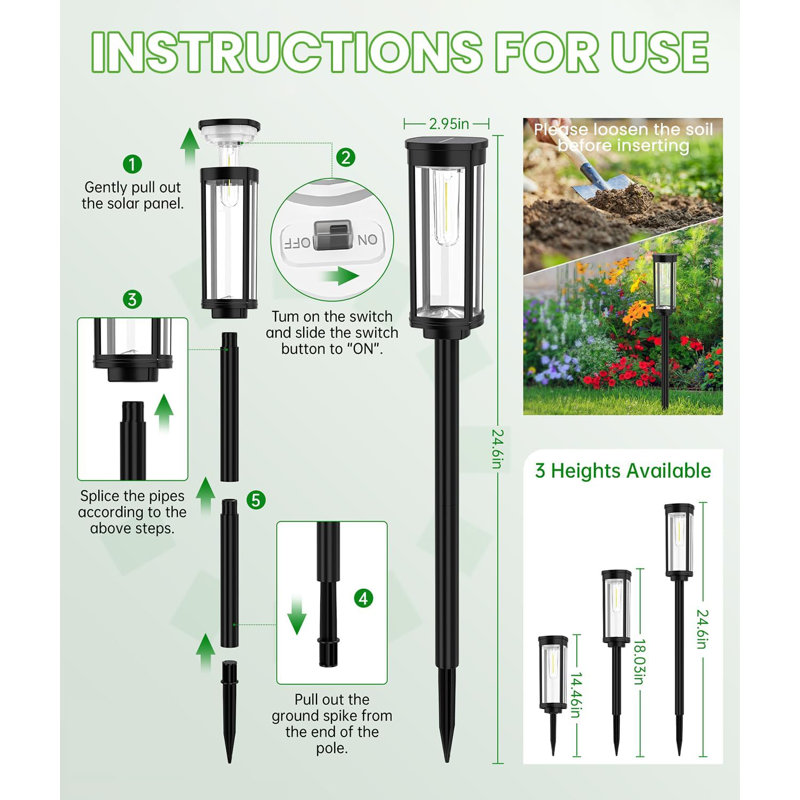 Éclairage de sentier solaire super lumineux pour l'extérieur, lumières de jardin à énergie solaire imperméables IP65, lumière d'extérieur marche / arrêt automatique, paquet de 8