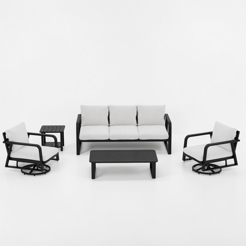 Ensemble de conversation de patio en aluminium pour 5 personnes avec coussins et table d'appoint Myrtlene