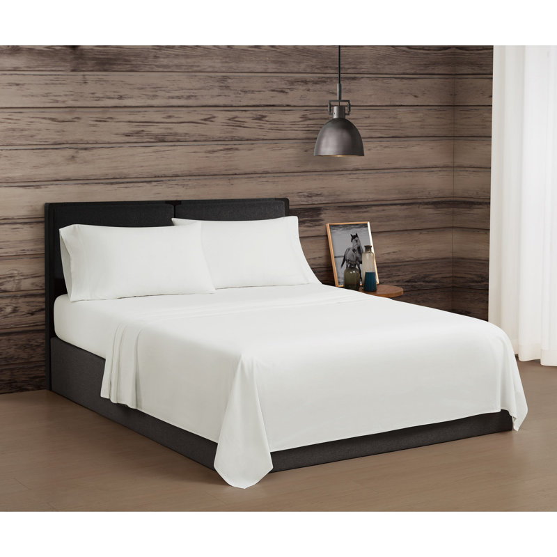 Ensemble de draps en coton Frye, Blanc, Ensemble de draps pour lit double avec 2 taies d'o