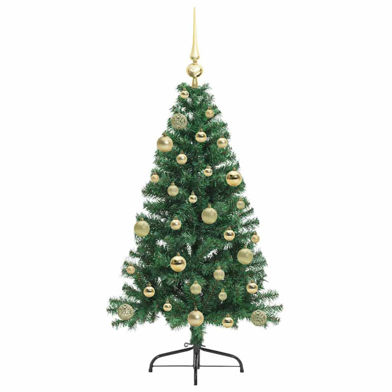  Artificial Pre-lit Christmas Tree PVC, Green/Gold, 3.94' H