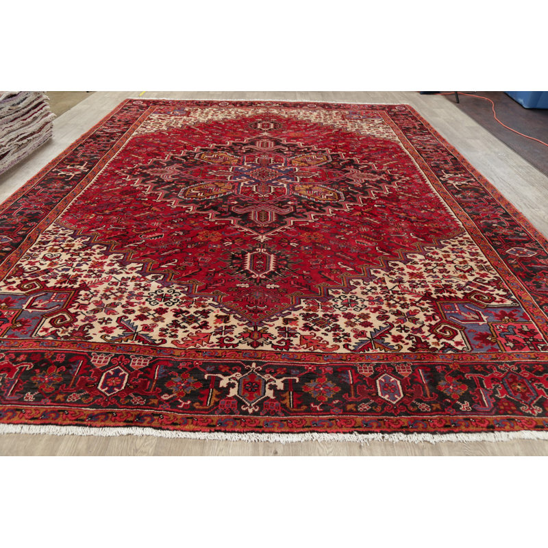 Tapis unique en laine noué à la main rouge Heriz de 10 pi 2 po x 13 pi 3 po Nkayla