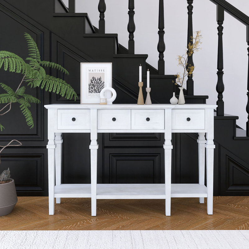 Console en bois massif 58,07 po Wampler, Blanc, Blanc, H 30,00 po x l 47,75 po x P 13,00 po